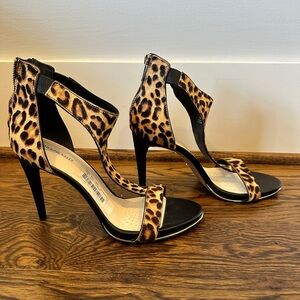 Leopard Print Open-Toe High Heel Sandals - Black & Brown